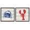 Stupell Industries Nautical Crab & Lobster Beige Stripes Framed Floater Canvas Wall Art